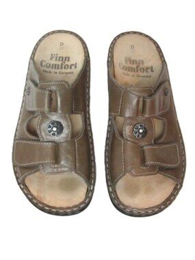 Finn Comfort EU 37 US 6 6.5 Womens Pattaya Taupe Brown Leather Slide Sandals